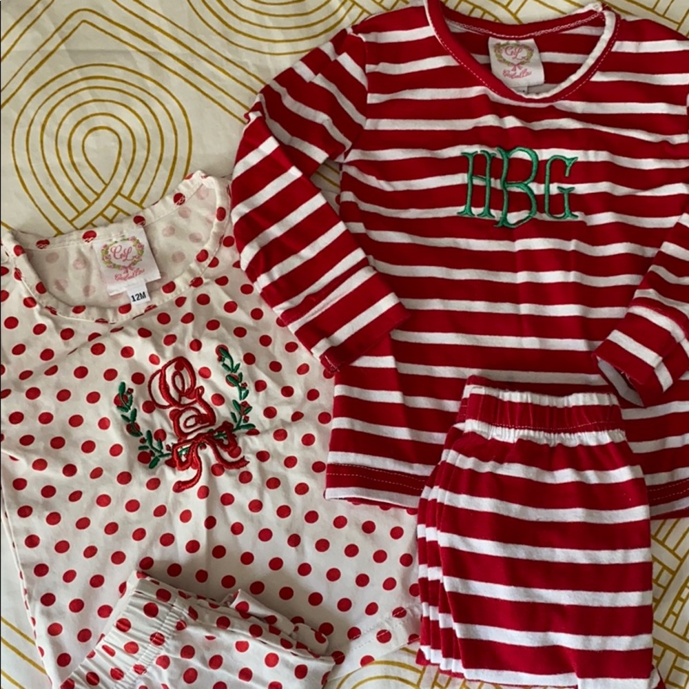 Cecil and Lou 12m boy girl twin Christmas pajamas